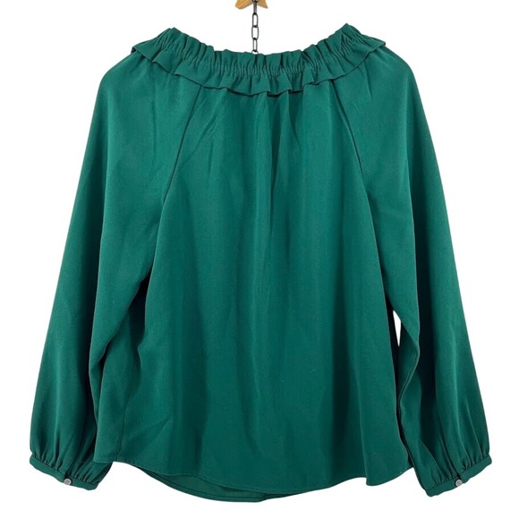 J. Crew Drapey V-Neck Ruffle Blouse Women's Size Small Green Crepe Style# AS435 - Picture 4 of 8